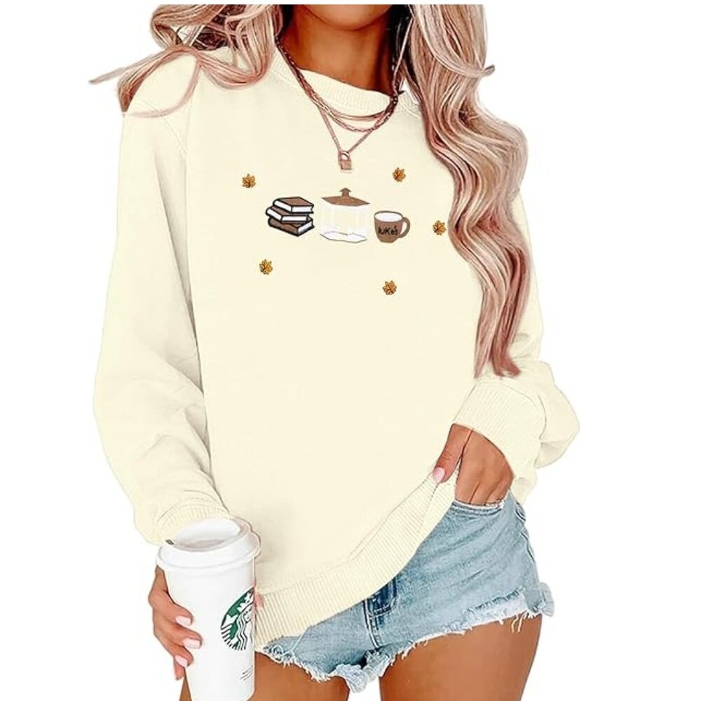 Luke's Diner Sweatshirt Women Fall Trio Coffee Embroidered Crewneck Sweatshirts